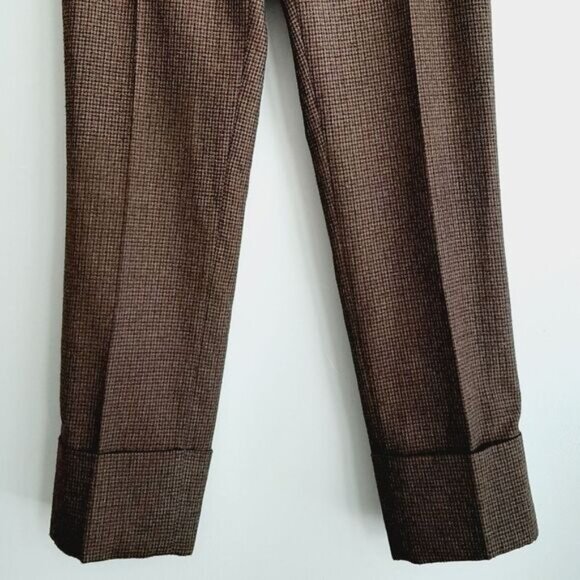CARTONNIER / Anthropolgie Cropped Cuffed Pants Brown Houndstooth Sz 2 Flawed - Picture 4 of 14
